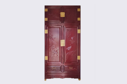 五河高端中式家居装修深红色纯实木衣柜